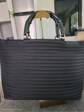 Gucci Textured Black Tote Bag Genuine Black Bamboo Handles